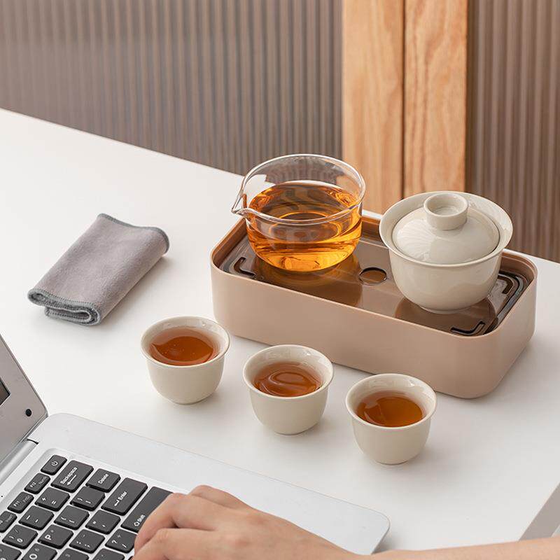 露营出差便捷旅行茶具茶盘套装陶瓷快客杯一壶三杯家用户外泡茶壶