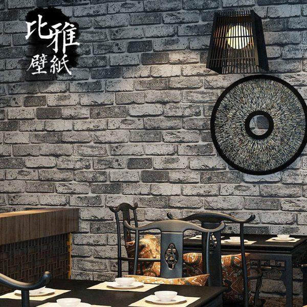 仿古青砖红砖砖块复古砖纹墙纸店铺装修饭店文化石壁纸非自粘刷胶
