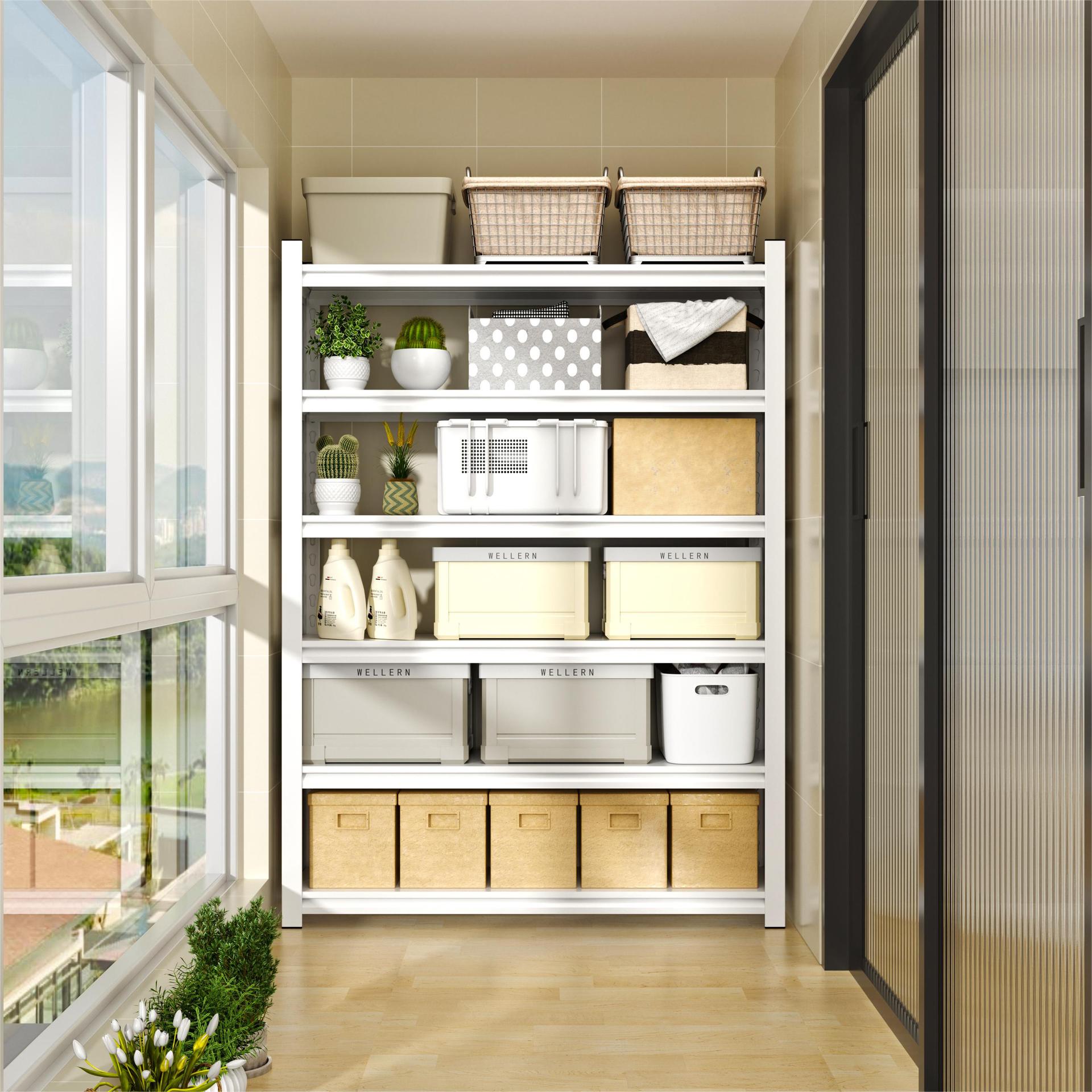 阳台收纳碳钢置物架多层储物柜家用落地花架收纳架储物间架子加厚