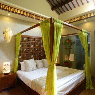 实木架子床1.5米帷幔床双人老榆木卧室会所别墅新中式大床1.8米