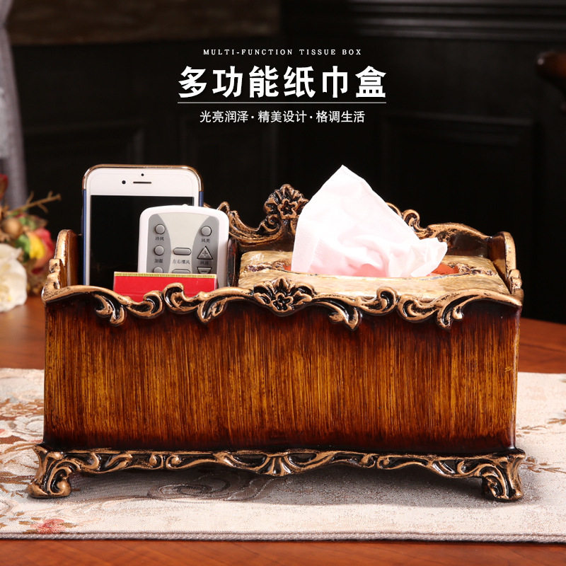 古典多功能纯手工纸巾盒家用奢华桌面收纳盒客厅茶几树脂纸巾盒