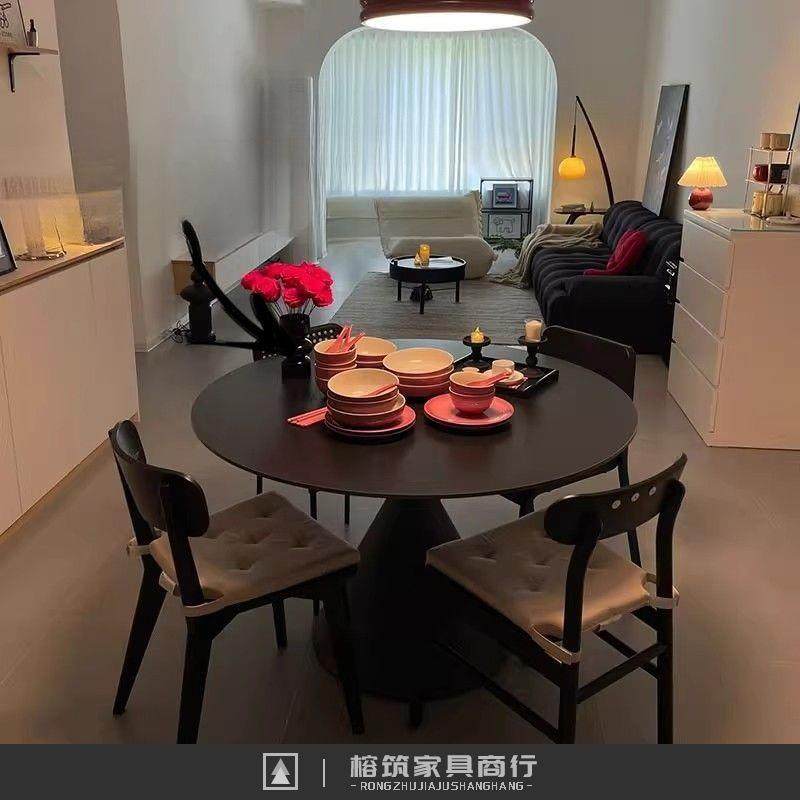 法式奶油风岩板圆形餐桌家居现代简约圆桌小户型家用饭桌椅组合,收纳整理,烫衣板及配件,淘宝优惠券,粉丝福利购,淘宝优惠卷