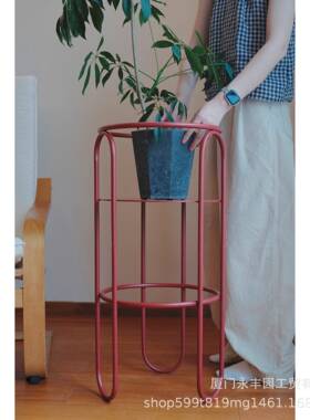 嘻物所复古红色花架室内极简约可移动设计阳台花盆客厅现代铁艺