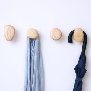 雨木创意鹅卵石实木墙上挂衣钩壁挂式衣帽架卧室客厅衣帽钩装饰