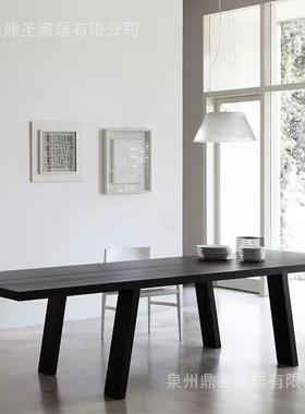 北欧实木黑色白蜡木简约餐桌家用吃放长方形饭桌多人位吃饭桌子