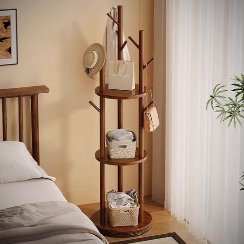 实木旋转衣帽架落地衣架卧室家用置物架立式衣服架子客厅挂衣架