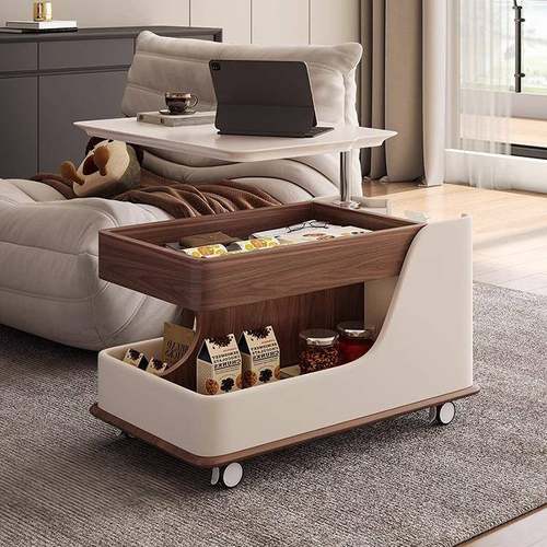 中古风可移动沙发边几带轮推车茶几小户型客厅升降折叠高档家用