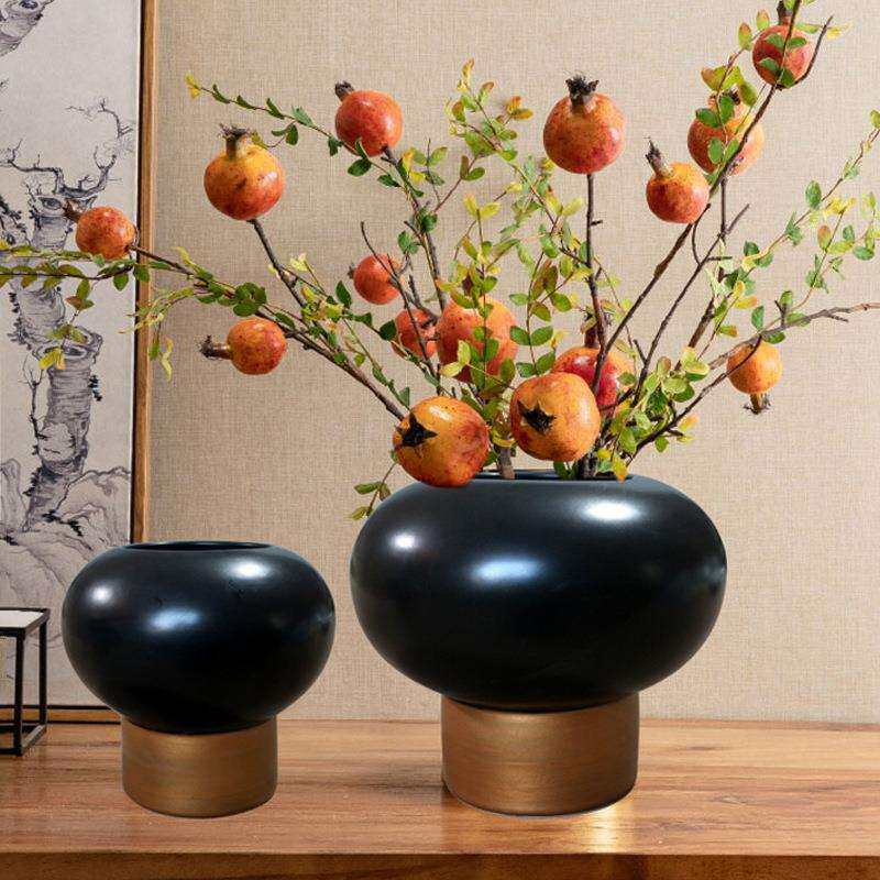 陶瓷器欧式黑金插花花瓶家居办公室装饰品摆件客厅手工艺品
