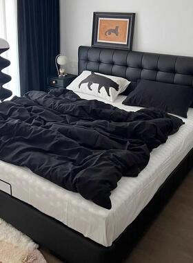 fLE黑色网红真皮床轻奢现代简约主卧床北欧复古意式极简婚床皮艺