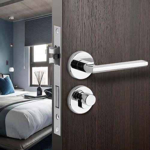 亮银色锌合金木门锁室内静音磁吸门锁卧室门把手家用房门分体锁