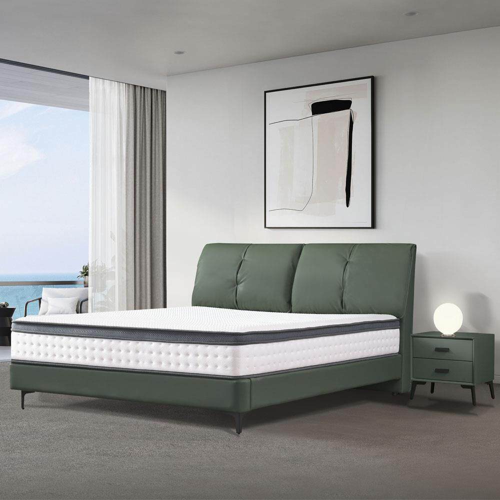 北欧真皮床实木现代简约进口头层真皮小户型双人主卧轻奢高脚婚床