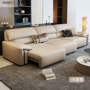 鸿福嘉月电动真皮沙发床家用客厅大小户型极简约大象耳朵功能沙发