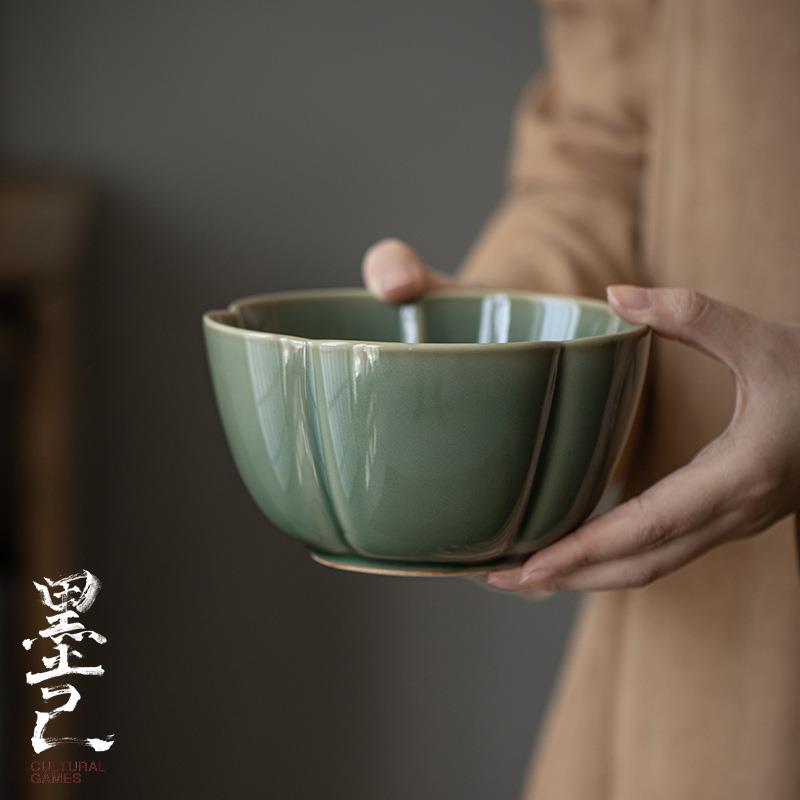 墨己越窑青瓷花瓣建水耀州窑花型水盂废水缸茶道配件茶洗烟灰缸