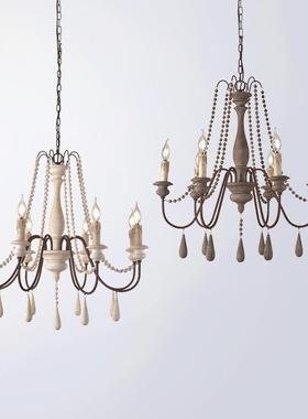 法式复古木艺吊灯美乡式创意客厅餐厅服卧村室装店民宿蜡6325烛吊