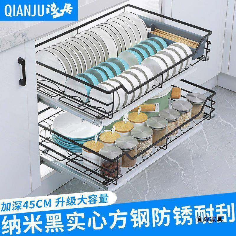 厨房拉篮橱柜屉式304不纳锈钢双层米抽506抽拉式橱柜拉篮寸尺标准