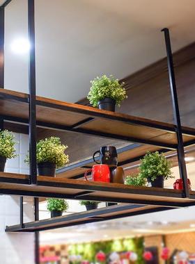 复古铁字艺木餐厅前台壁LD-90521挂架七字型实吧吊架置物台架一搁