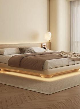 无头悬户浮储物WOP床现代奶油简约小型主卧双床意式轻奢气压高箱