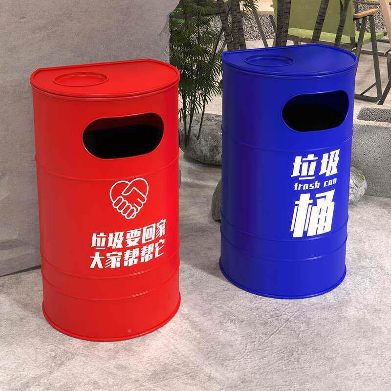 个复古工风垃圾筒号铁油桶户外创意性网红颜值垃格奇圾业桶商用