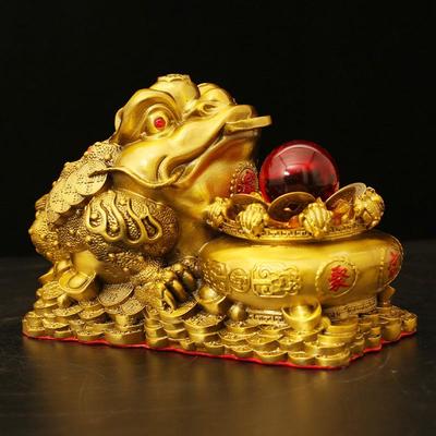 聚宝盆金黄铜家摆居摆客厅蟾办公室桌面HCF装饰品店铺开业送礼件