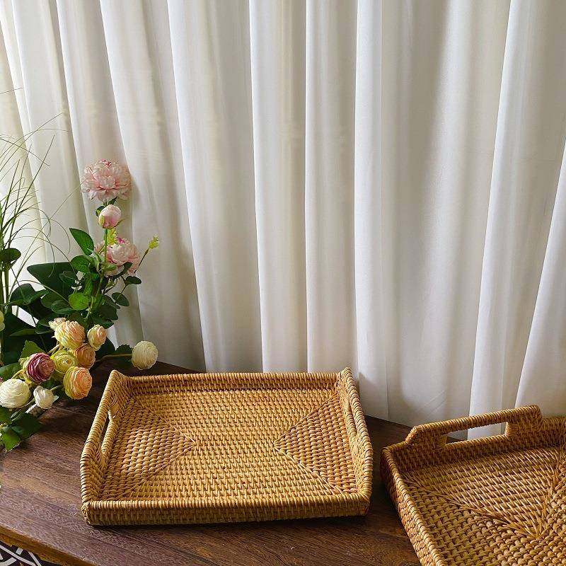 越秋藤编织收纳筐水南果点一心盘托餐桌面抽屉整理筐摆居家野餐篮