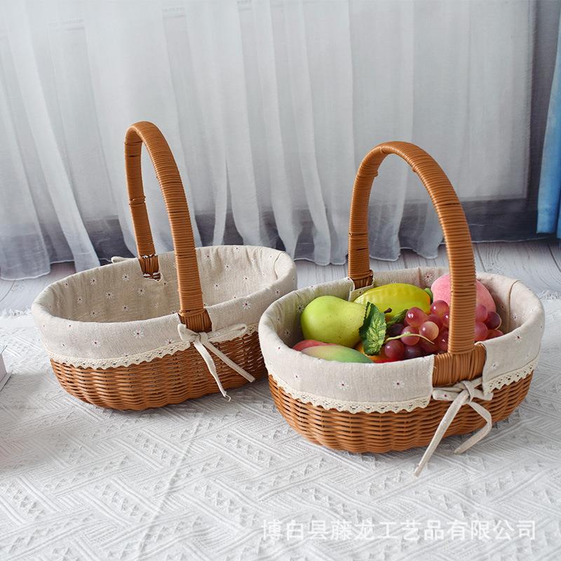 仿藤胶收纳野NRO篮花篮子购物篮藤编水果篮手提篮菜蓝餐篮鸡蛋收