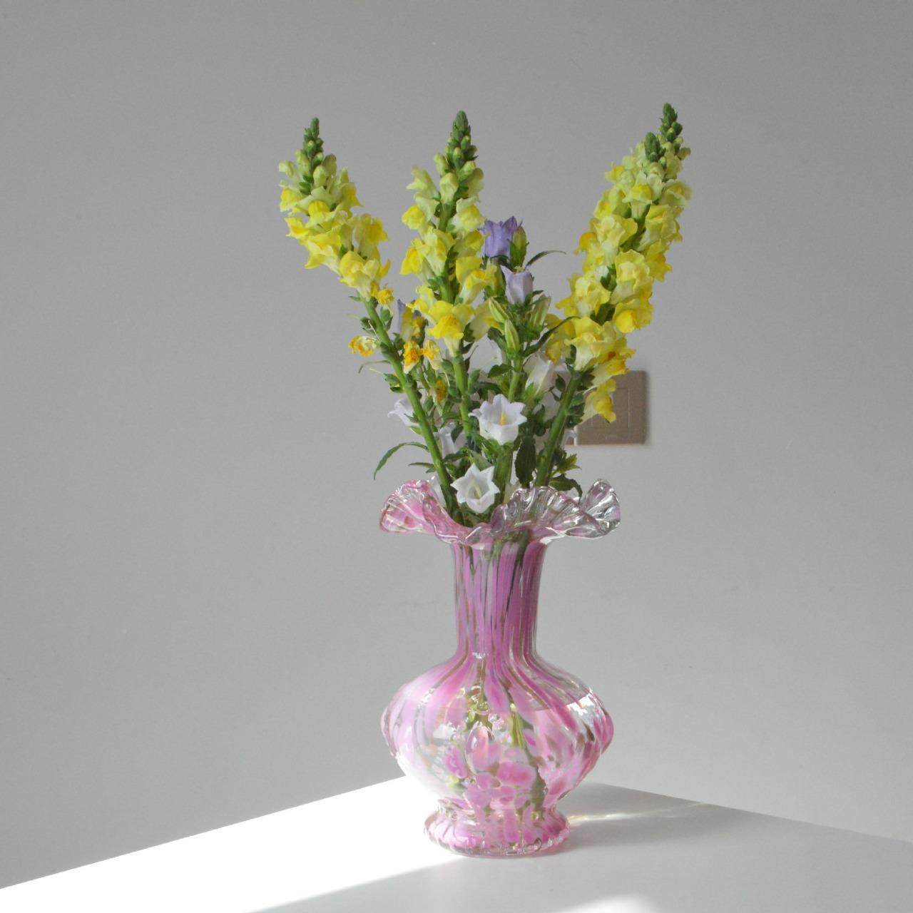 中古风芬褶花皱边口粉点顿璃洒金纯手工大肚玻花瓶水养插KYM花器,包装,五金配件包装,淘宝优惠券,粉丝福利购,淘宝优惠卷