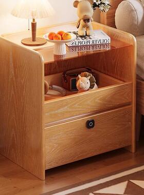 实木床头柜代简约现险用卧室床边置物架带指纹家77278锁储物柜小