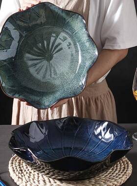 家用瓷大汤盆日式大号碗创意陶窑变水特煮鱼71771大碗荷叶超汤碗