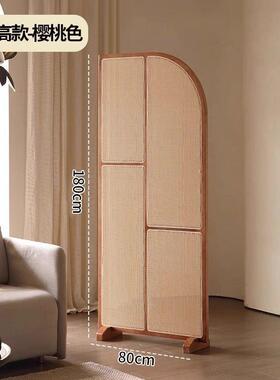 新中式实座木中古藤编屏风小厅隔断正对门入玄户关可移客91771动