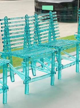 尔红曼MPX水晶亚克力网户明外蓝色透戈餐椅