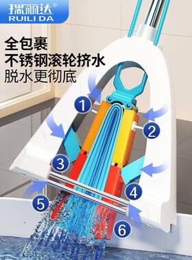 1键拖换头鱼拖鳞魔吸海绵吸用水对折胶棉把83216家免手洗一净