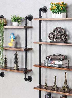 铁架艺水管墙置物架书创YIP意装饰实木上搁板架工业风墙落壁地置