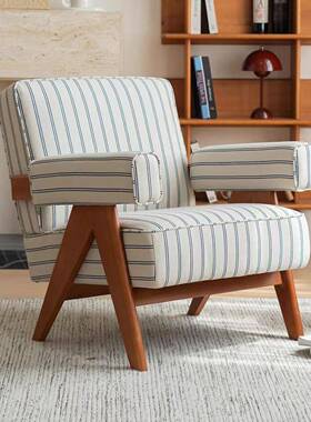 昌发迪加尔油风沙发椅实木复古客休闲厅人椅子休息区民XUI宿奶沙