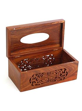 纸盒巾木质镂空雕花抽纸盒中式家用IHT客约餐简茶几桌面餐巾收陶