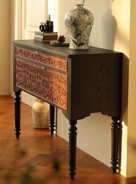 法式玄实14118木蜡复古实木玄关桌客厅白撞色创意入户装饰柜雕花