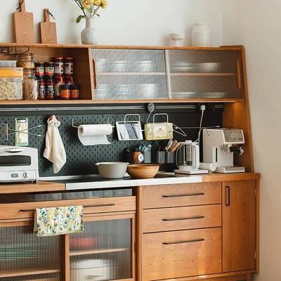 庄里良仓餐边柜洞洞板北欧实木置物柜厨房饭厅柜子靠墙家用储物柜