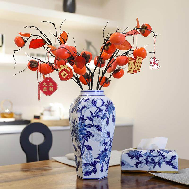 牡丹陶瓷花瓶青花瓷高级感花器可水培六方瓶子家居摆件客厅装饰品,纺织面料/辅料/配套,纺织机械配件,淘宝优惠券,粉丝福利购,淘宝优惠卷