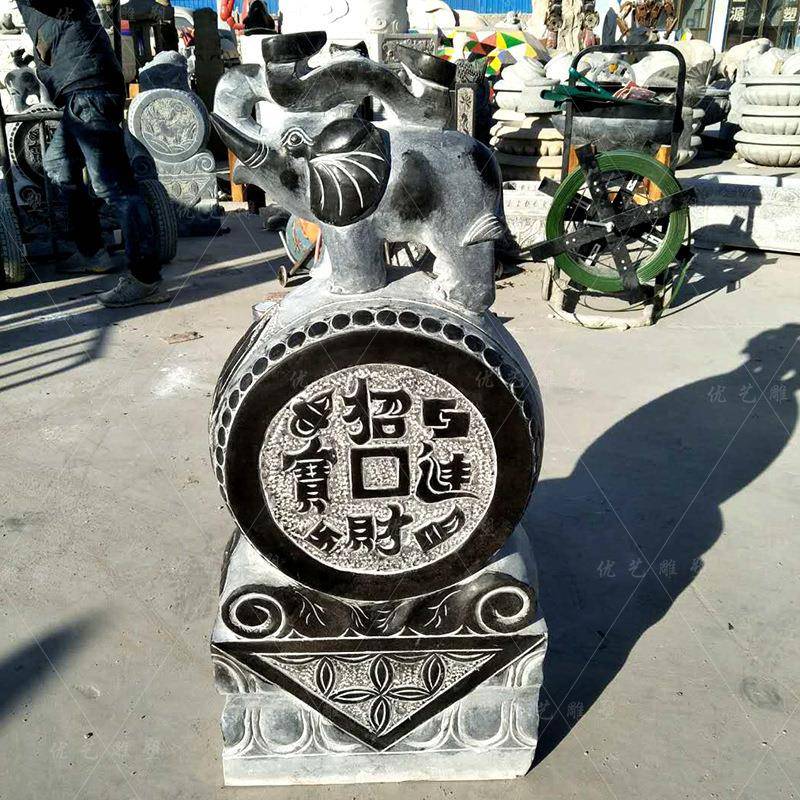 现货石象装饰仿古石雕门鼓门墩工厂青石做旧石雕摆件