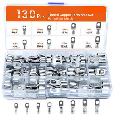 外贸货130pcs窥口铜管端子SC接线端银色铜鼻子连接器电商冷压