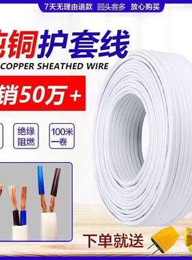 纯铜电源线2芯家用RVVB白色护套线2x0.751.52.5平方5C软电缆线