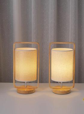 充电式led实木台灯手提便携布罩灯迷你露营灯触摸遥控小夜灯