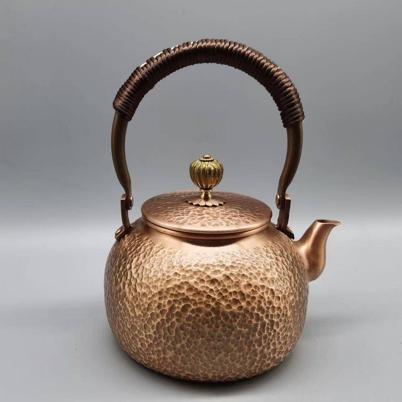 古董古玩仿古铜红铜锤点茶壶提壶乡下收老物件居家工艺品