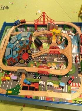 超长木质电动儿童具道火车带轨车玩具电拼动木玩制91434装麦太保