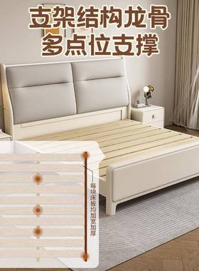 实现代简约全5木床1.8米主卧双人床高奶油风1.米白82616色抽屉箱