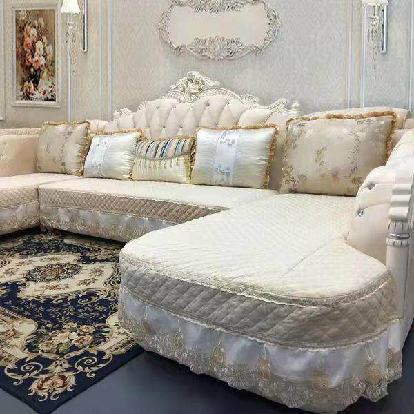 U欧型L欧式沙发垫布艺沙发垫防滑型沙罩坐垫套HKA简发蓝灰色蓝色