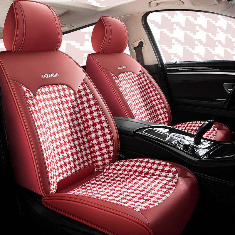 c套pp新款汽车座垫皮革亚麻鸟布艺千RIT格四季通用座全套五座座椅