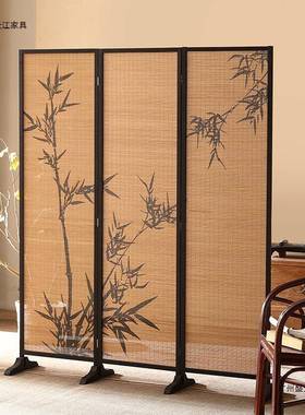 新中XVF式隔断屏风茶挡楼国风竹影主题装饰墙背景茶竹围编室阳台