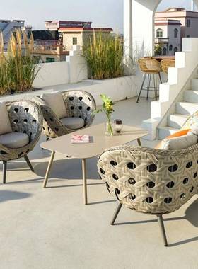 户外室外椅藤22413组合藤编藤椅酒店庭院花园外藤椅三件套露天防