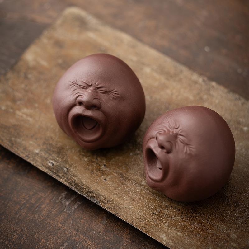 宜兴矿紫砂养茶宠原打哈欠人头像茶桌摆件可创FRH表意搞怪情茶道