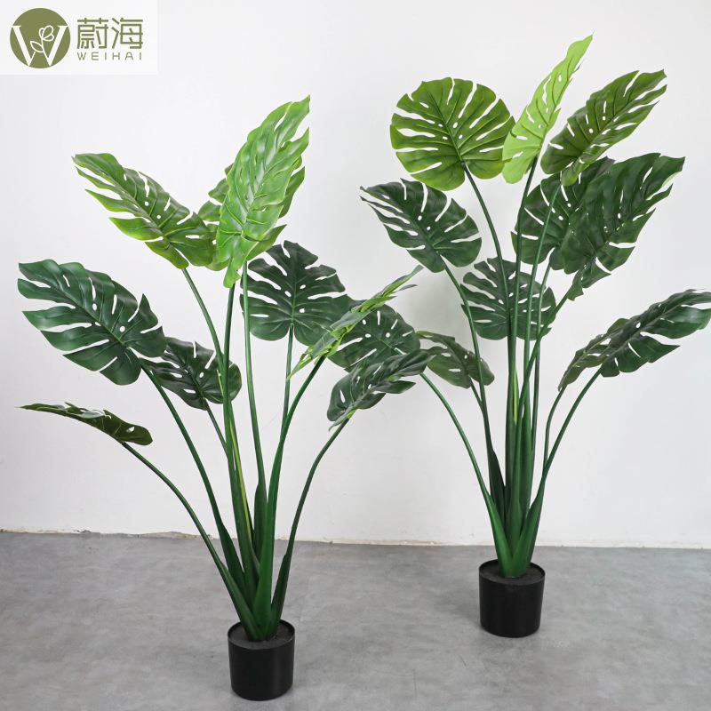 WH-GBS仿真树绿室植龟背件叶盆景盆栽植居物假花家装饰摆内落地人